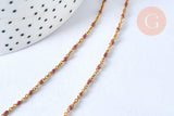 Collier Chaine acier doré 304 inoxydable 14 carats complète résine rose 1.5mm-45.5cm,chaine dorée, x1, G0327