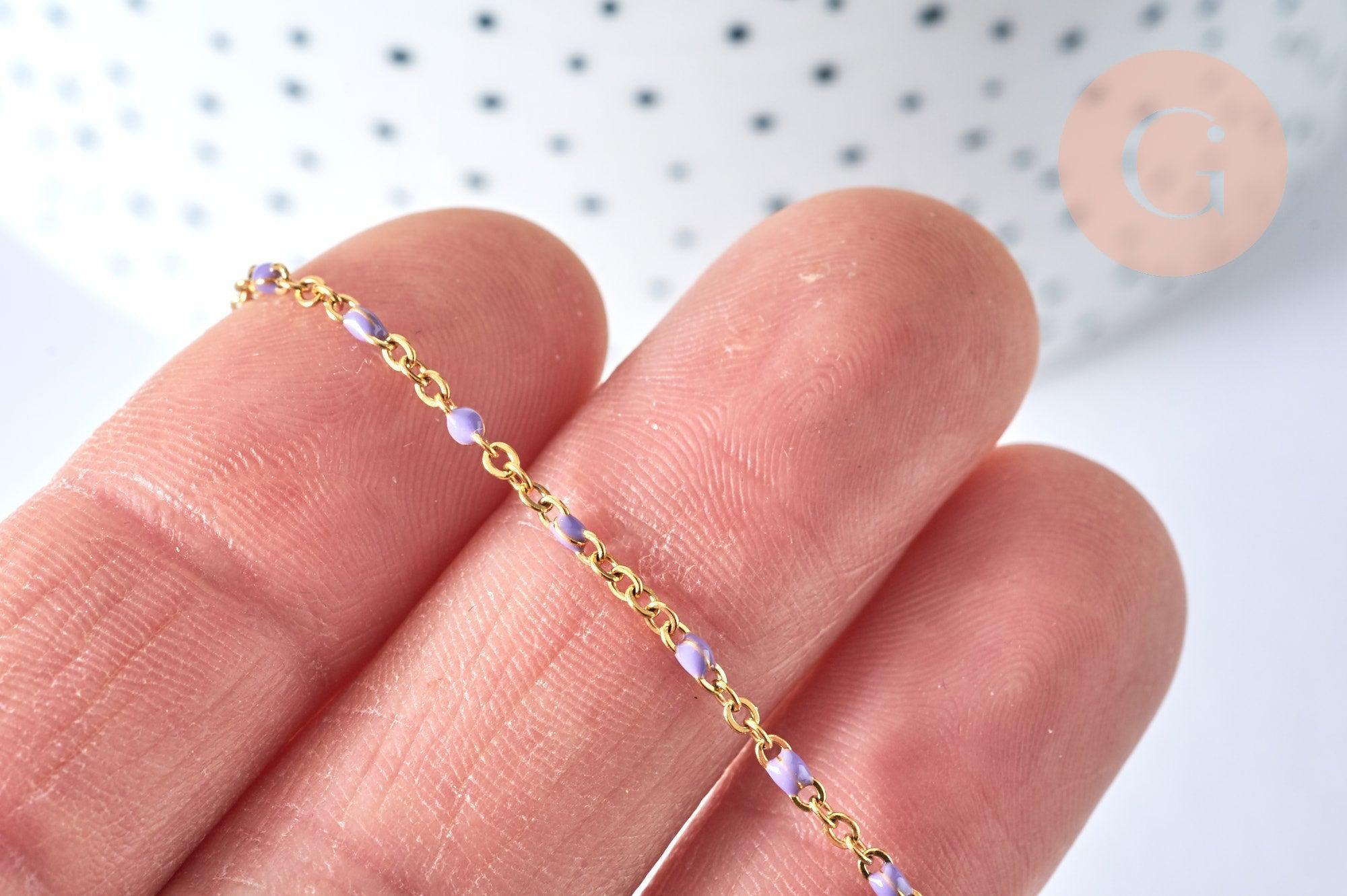 Collier Chaine acier inoxydable 304 dorée 14k complète résine mauve 1.5mm collier,chaîne fine,45.5cm, x1 G5408