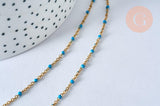 Collier Chaine avec fermoir acier inoxydable doré IP 14k complète résine turquoise 1.5mm-45cm, x1 (G5409)