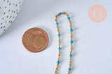 Collier Chaine avec fermoir acier inoxydable doré IP 14k complète résine turquoise 1.5mm-45cm, x1 (G5409)