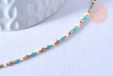 Collier Chaine avec fermoir acier inoxydable doré perles rocaille turquoise artisanale 40.7cm, x1 (G4010)