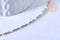 Collier Chaine avec fermoir acier inoxydable doré perles rocaille turquoise artisanale 40.7cm, x1 (G4010)