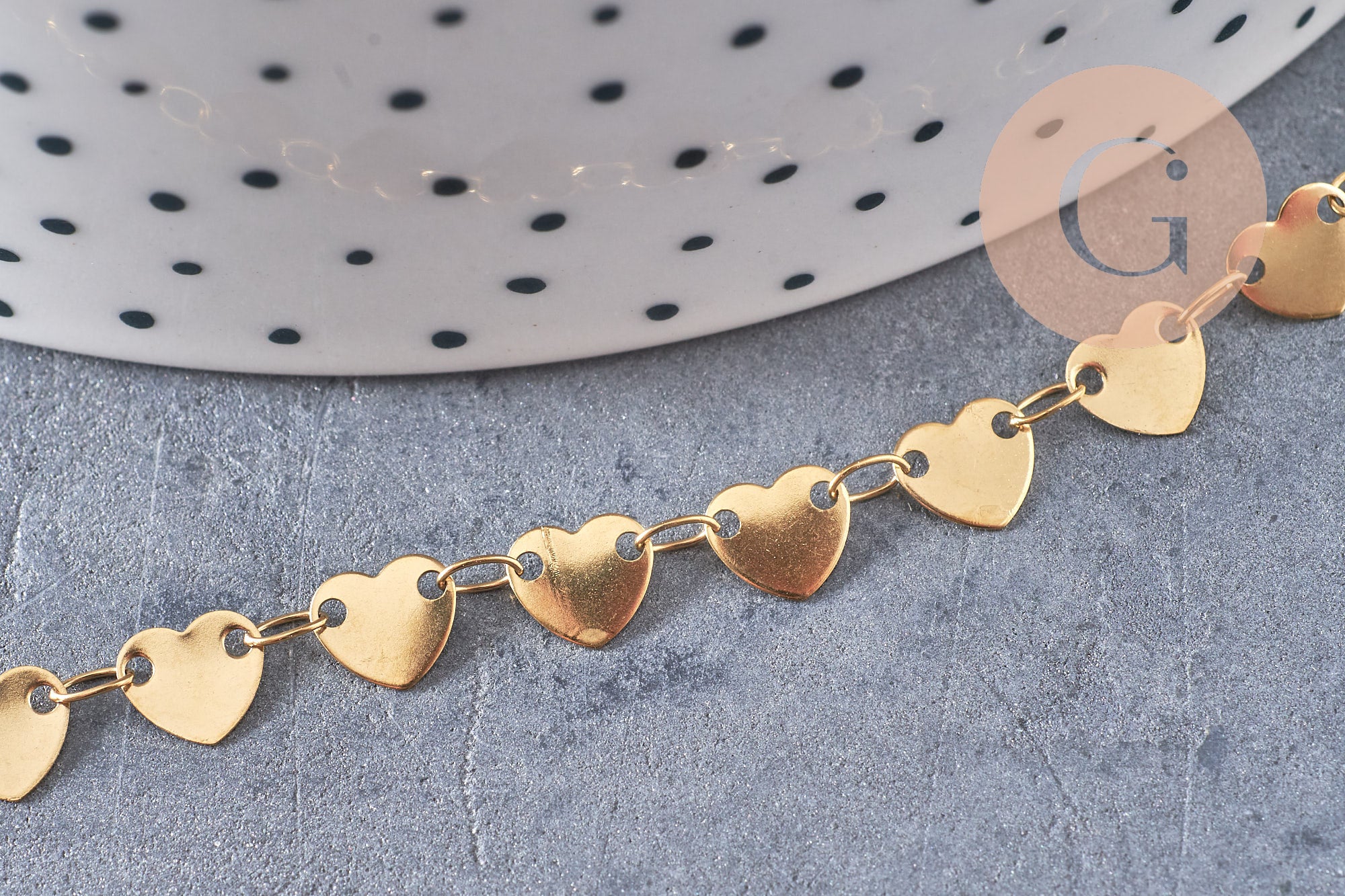 Collier Chaine coeur acier inoxydable doré 14k cœur 6.5mm, x1 mètre (G6804)