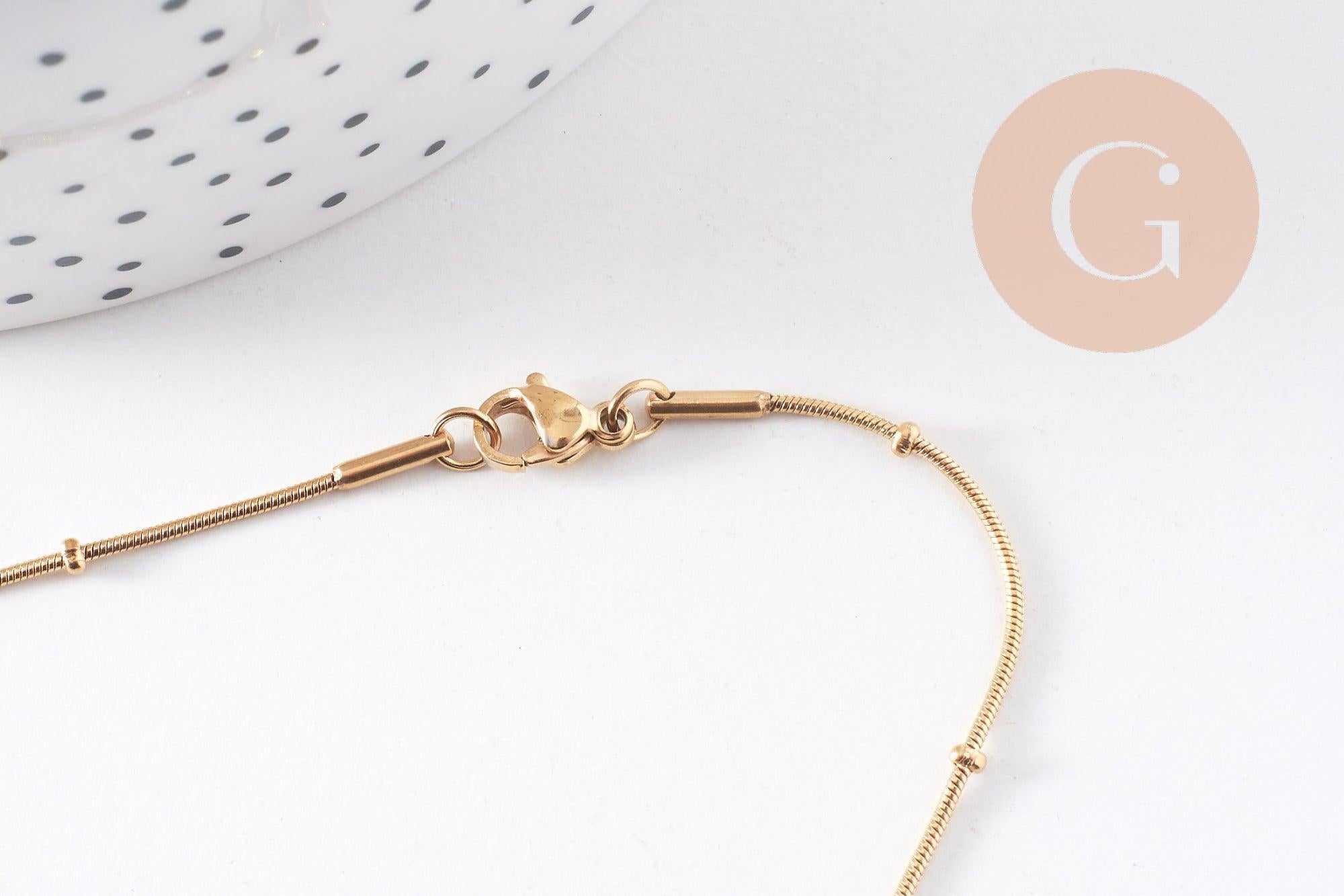 Collier Chaine complète acier doré 14k satellite 0.9mm-50cm,chaine collier acier inoxydable,sans nickel, x1 (G5796)