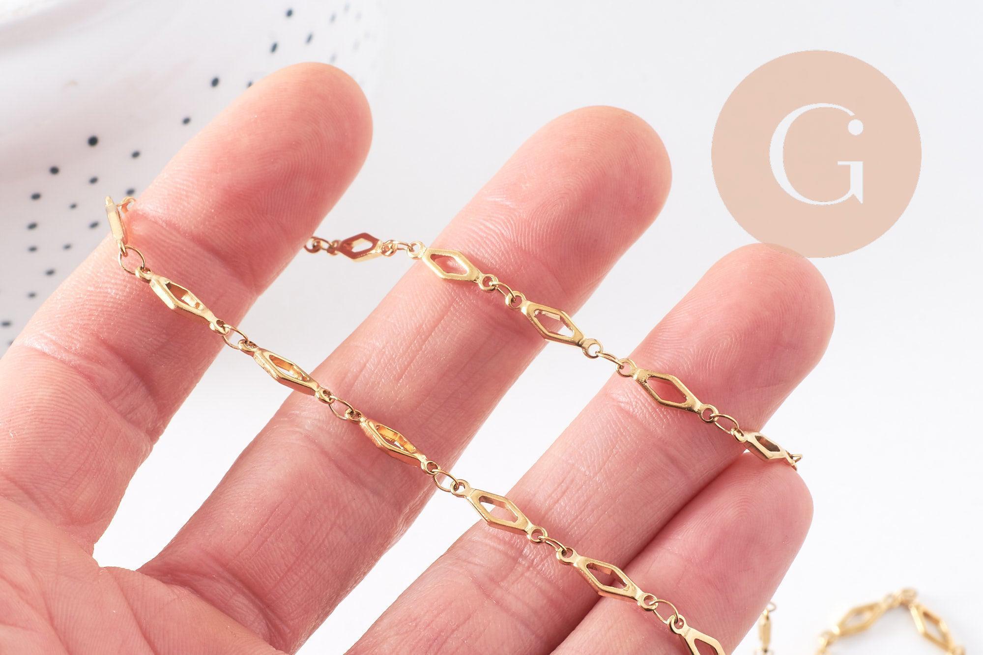 Collier Chaine complète acier dorée 14k losange,chaine collier,sans nickel,4mm,45cm, x1 (G6776)