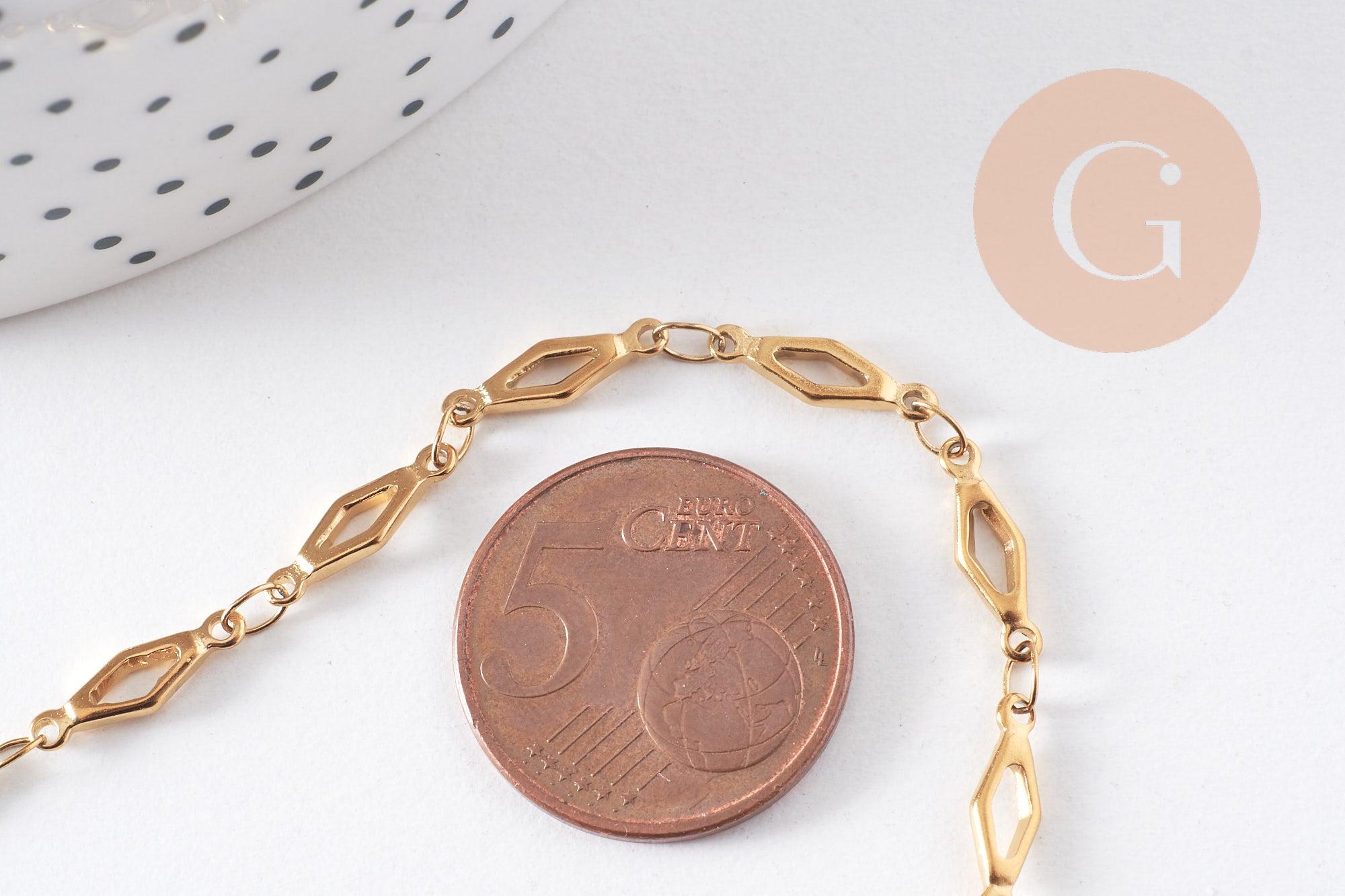 Collier Chaine complète acier dorée 14k losange,chaine collier,sans nickel,4mm,45cm, x1 (G6776)