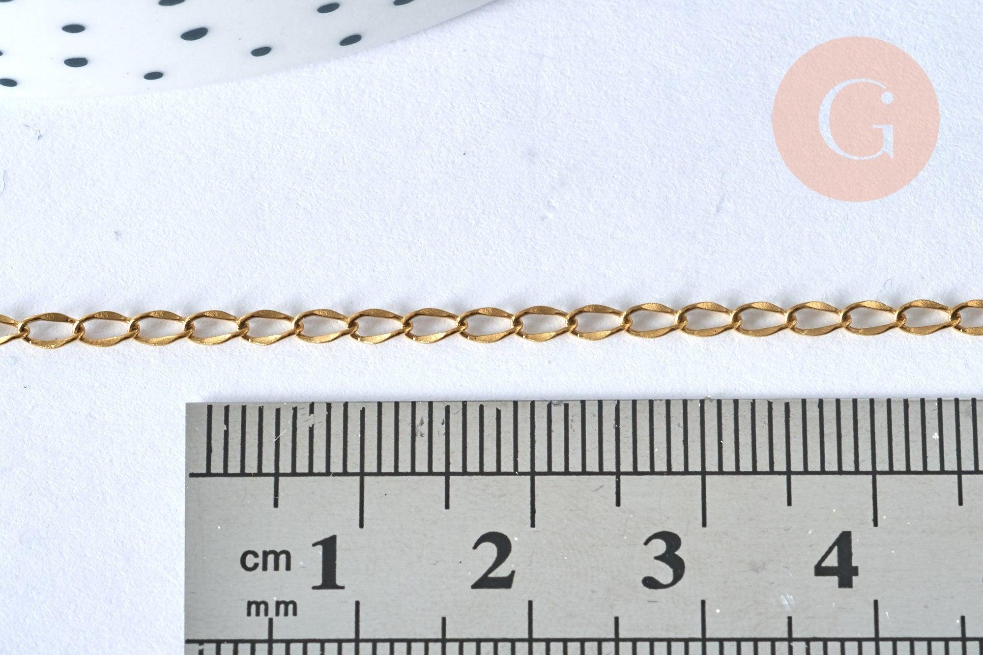 Collier Chaine complète acier dorée 14k,chaine collier,sans nickel,chaine fantaisie,2.4mm,41cm, x1 (G6806)