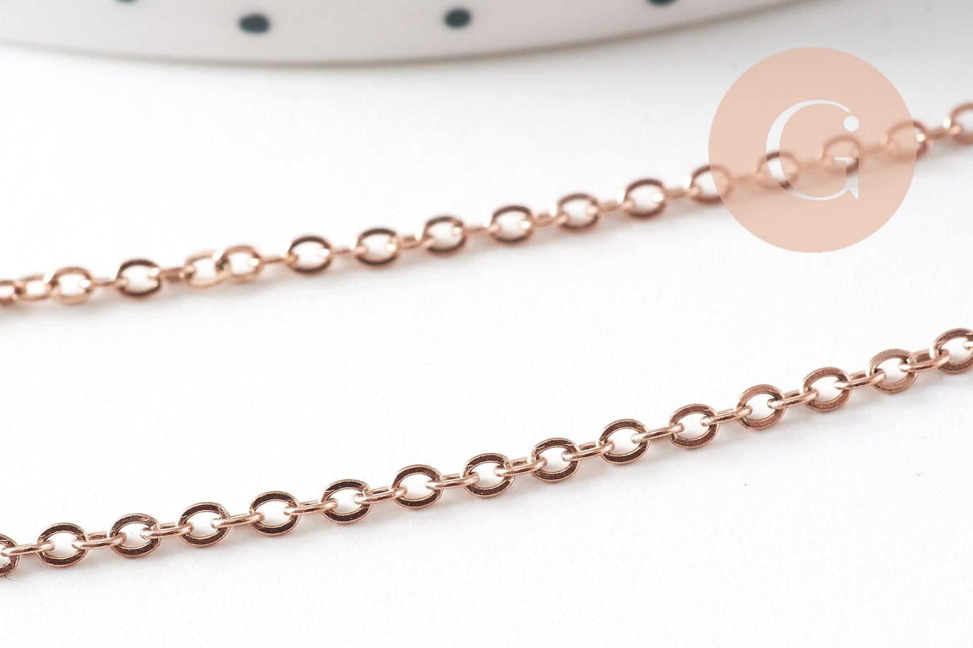 Collier Chaine complète avec fermoir acier or rose 14k forçat 1.9mm/45cm, x1 (G1102)