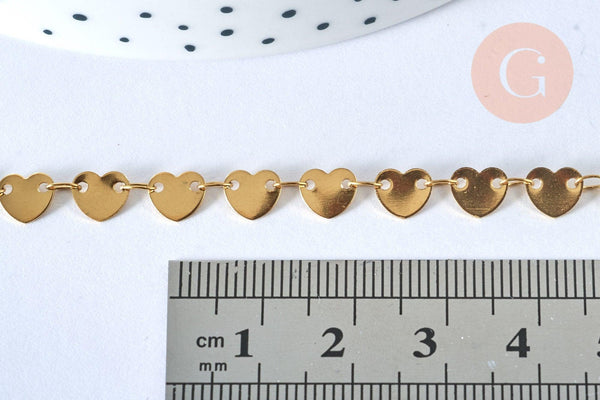 Collier Chaine complète coeur acier inoxydable 304 dorée 14k 42.5cm, x1 (G5356)