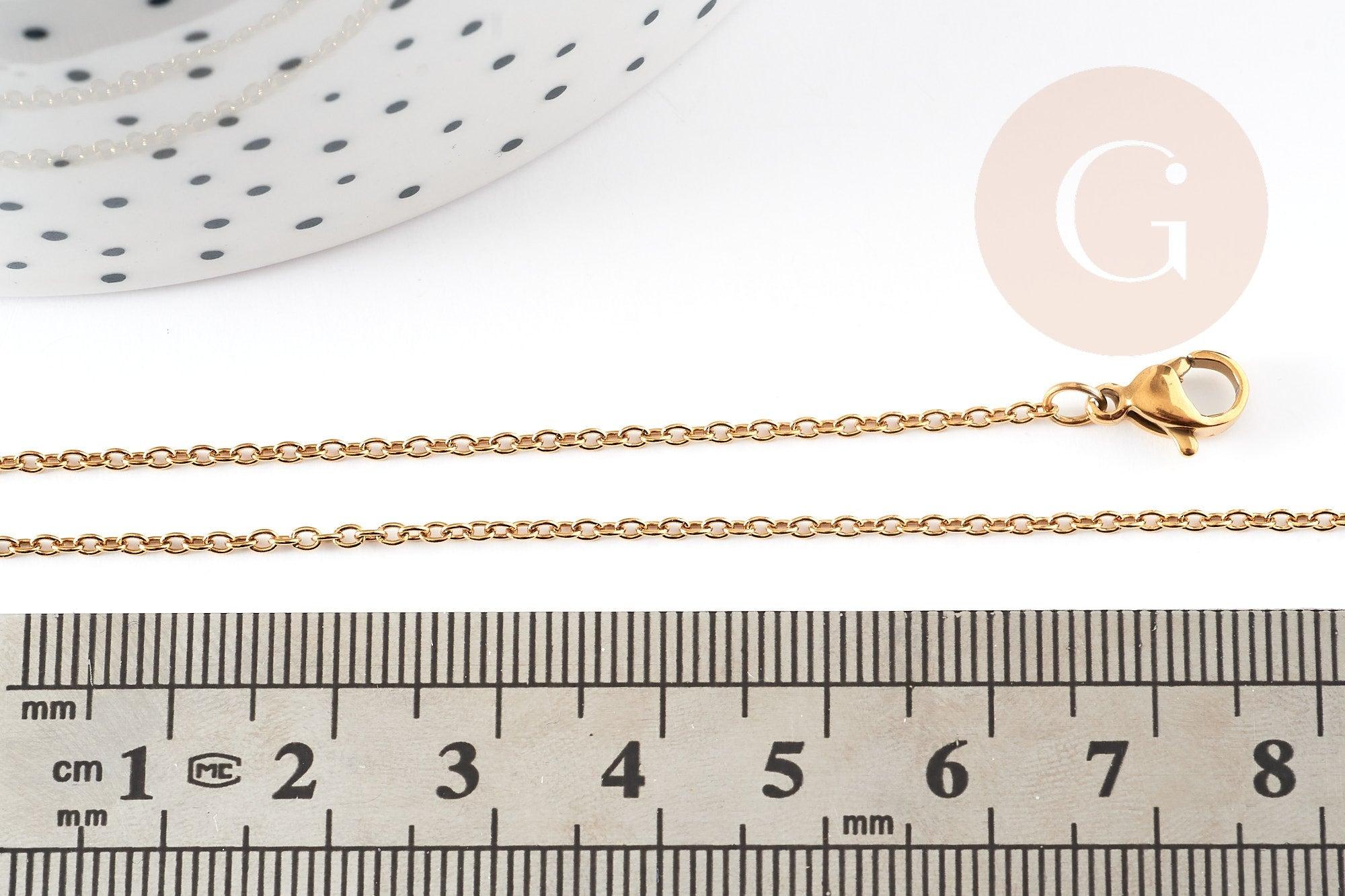 Collier Chaine complète forçat acier inoxydable doré IP 45cm avec fermoir, x1 (G9206)