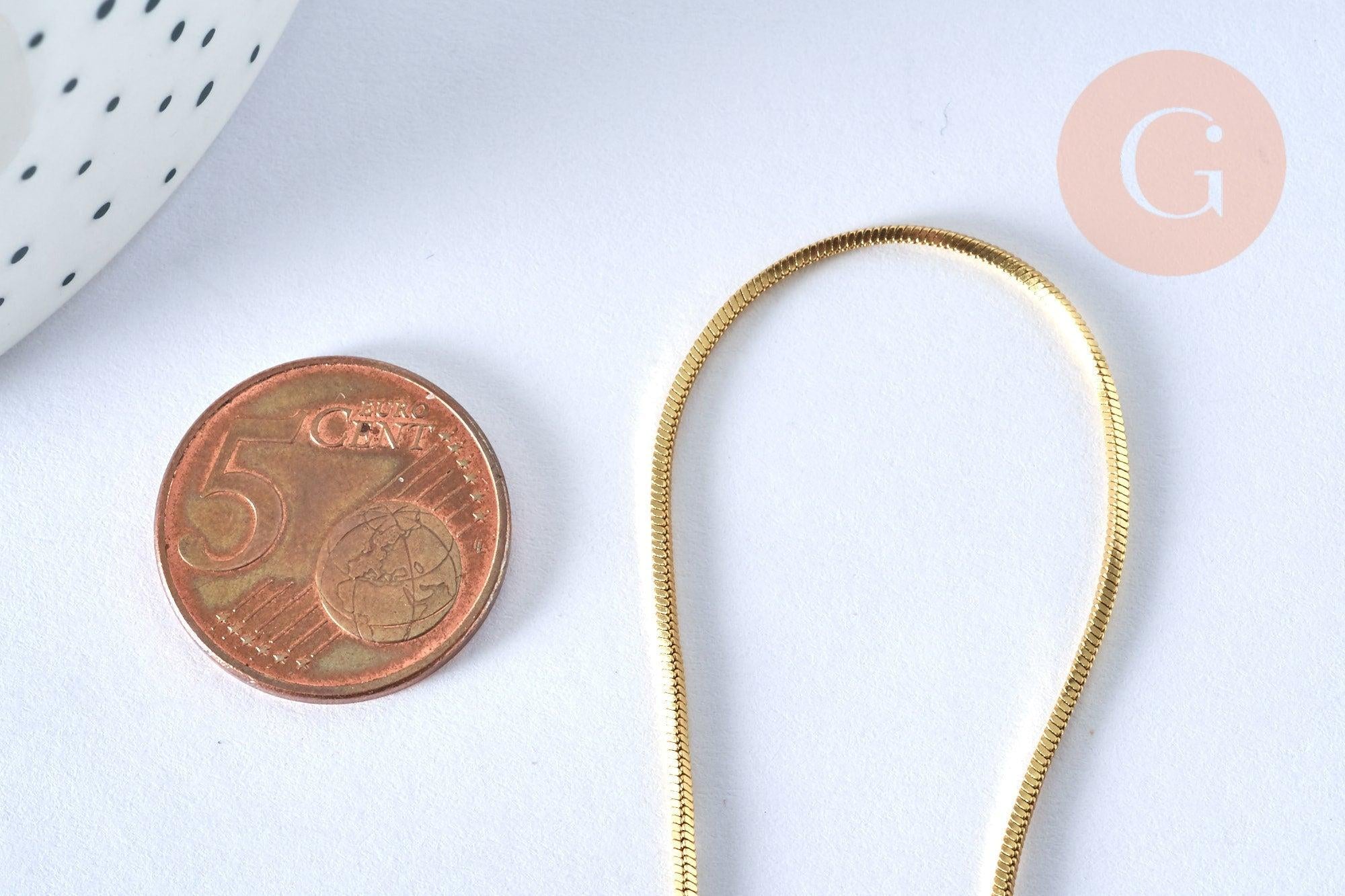 Collier Chaine dorée serpent laiton doré 14K,chaine fine dorée,chaine collier, chaine complète,1.5 mm, 45cm, x1 (G0937)