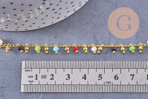 Collier Chaine fantaisie perle rocaille laiton doré 18k 2mm 40.5cm, x1 (G3963)