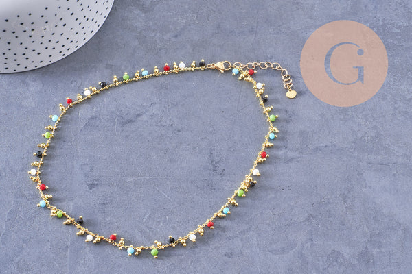 Collier Chaine fantaisie perle rocaille laiton doré 18k 2mm 40.5cm, x1 (G3963)