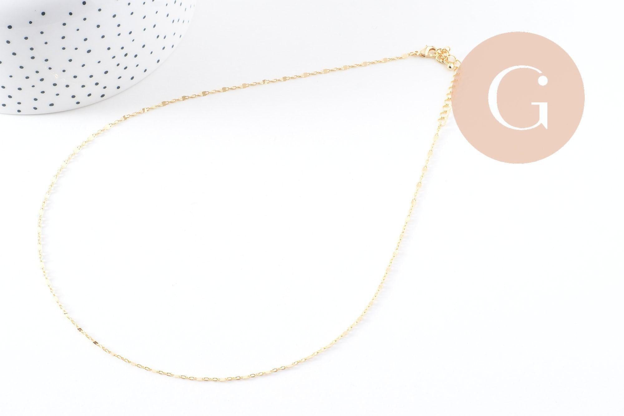 Collier Chaine fine complète avec fermoir collier cuivre doré fantaisie 16K 1.3 mm-45cm, x1 (G0309)