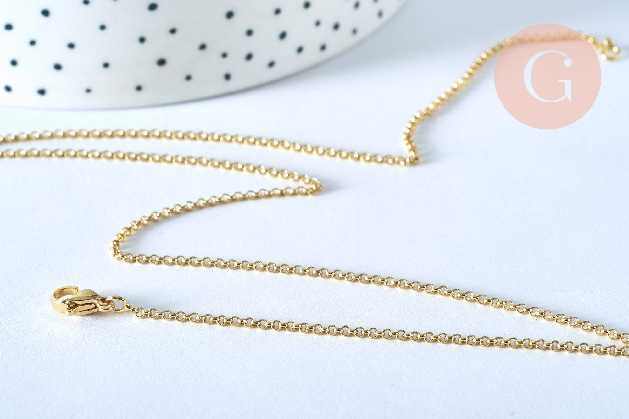 Collier Chaine fine dorée rolo 14K, fourniture créative, chaine collier, chaine complète, dorure 14k,1.5 mm, 45cm, x1 G5800
