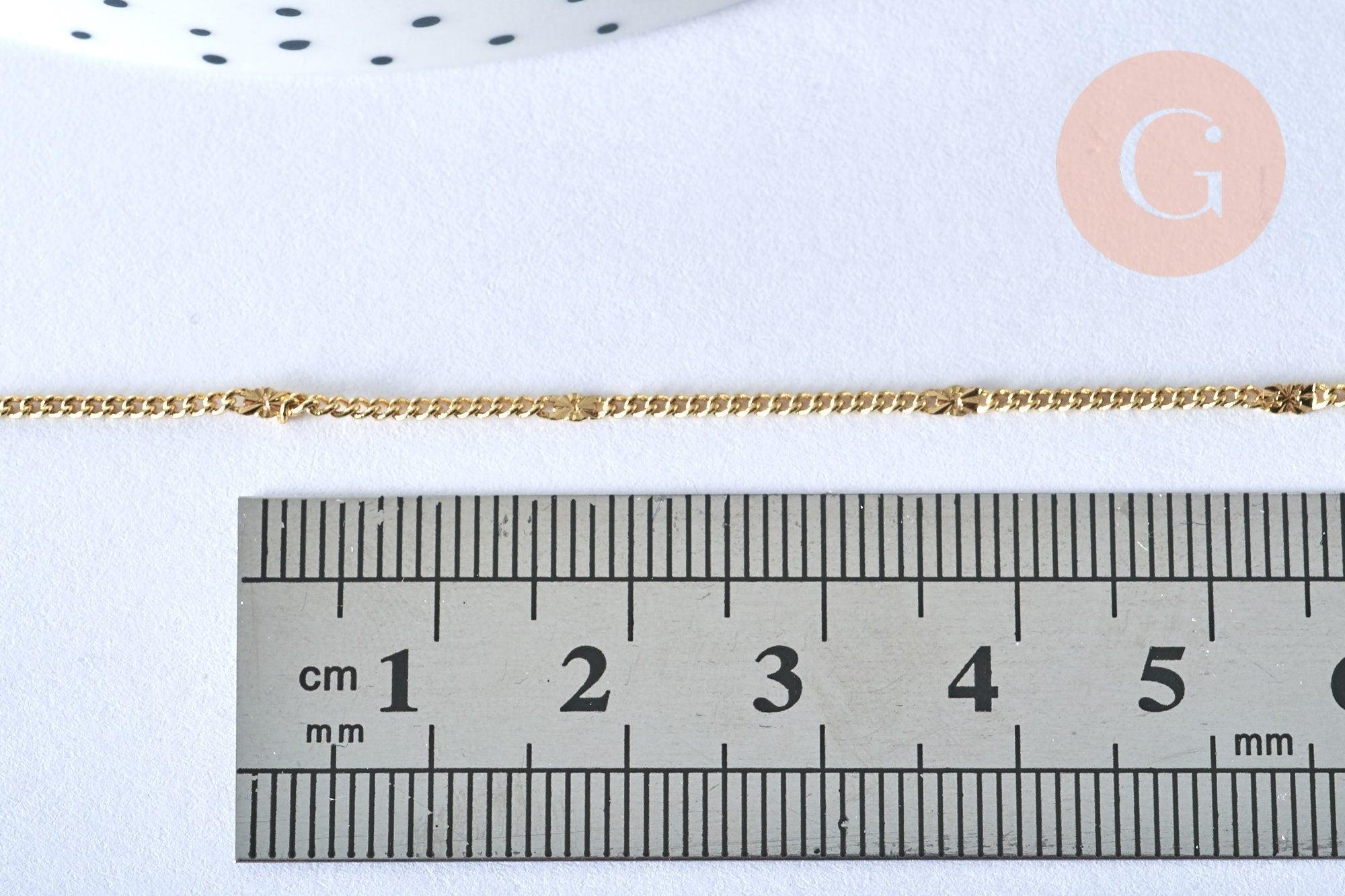 Collier Chaine fine laiton doré fantaisie 14K 1.5 mm- 45cm, chaine collier, chaine complète avec fermoir x1 (G0575)