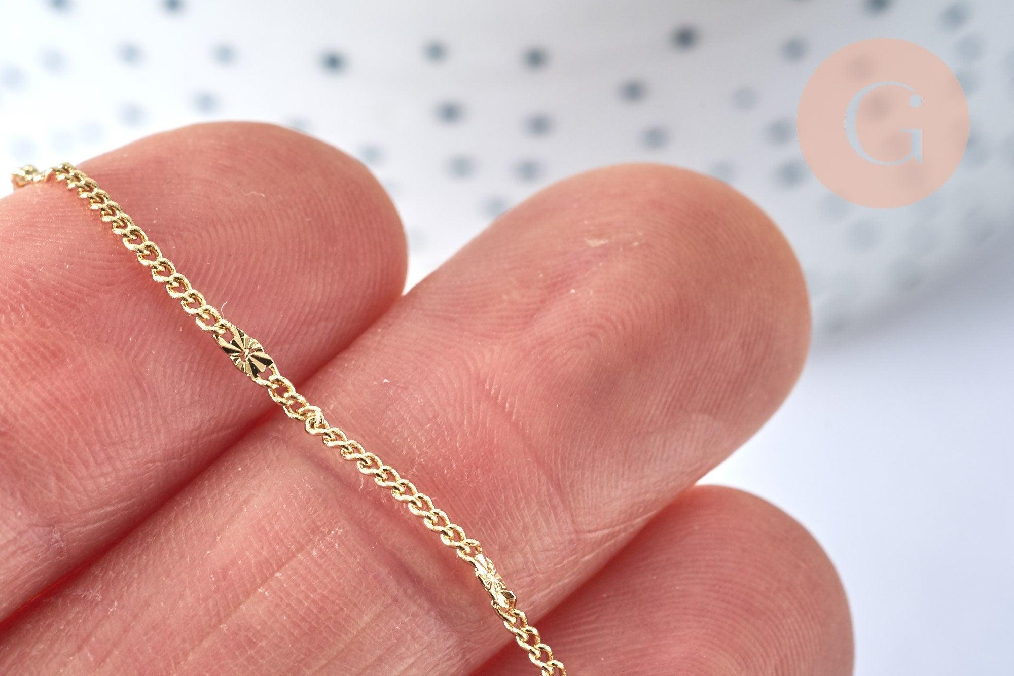 Collier Chaine fine laiton doré fantaisie 14K 1.5 mm- 45cm, chaine collier, chaine complète avec fermoir x1 (G0575)