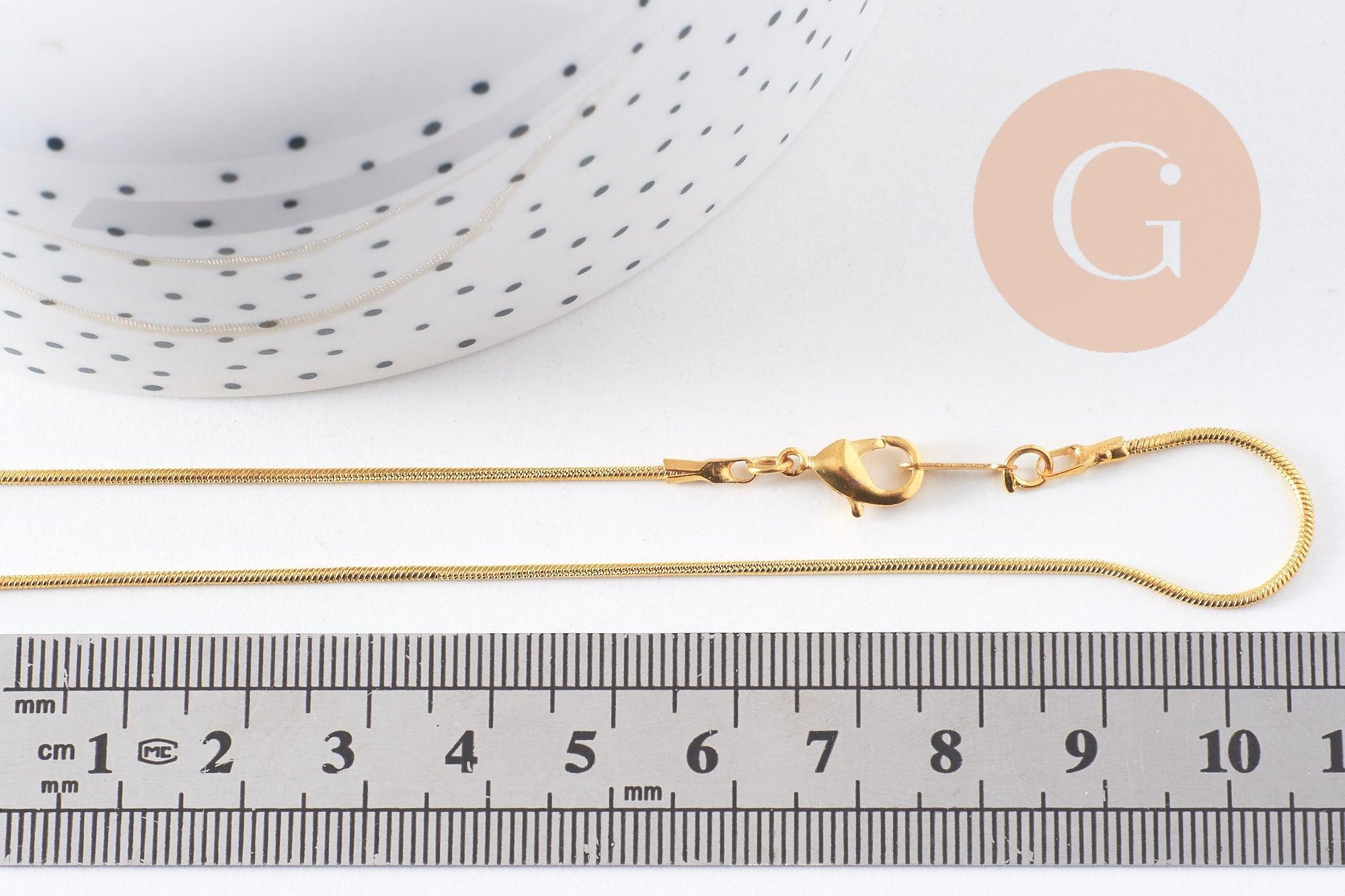 Collier Chaine fine laiton doré serpent,chaine qualité, création bijoux, chaine complète,chaine dorée,1.5 mm, 43cm, x1 (G10114)