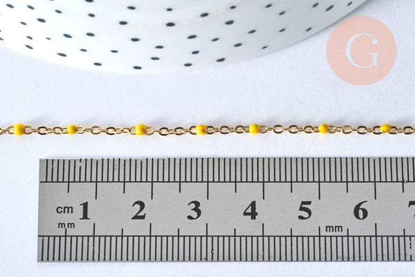 Collier Chaine laiton doré 18k fantaisie résine jaune 2mm 40cm, x1 G3487