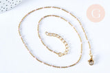 Collier Chaine laiton doré 18k fantaisie résine rose,chaine fantaisie dore,chaine complète,2mm,40cm, x1 G3488