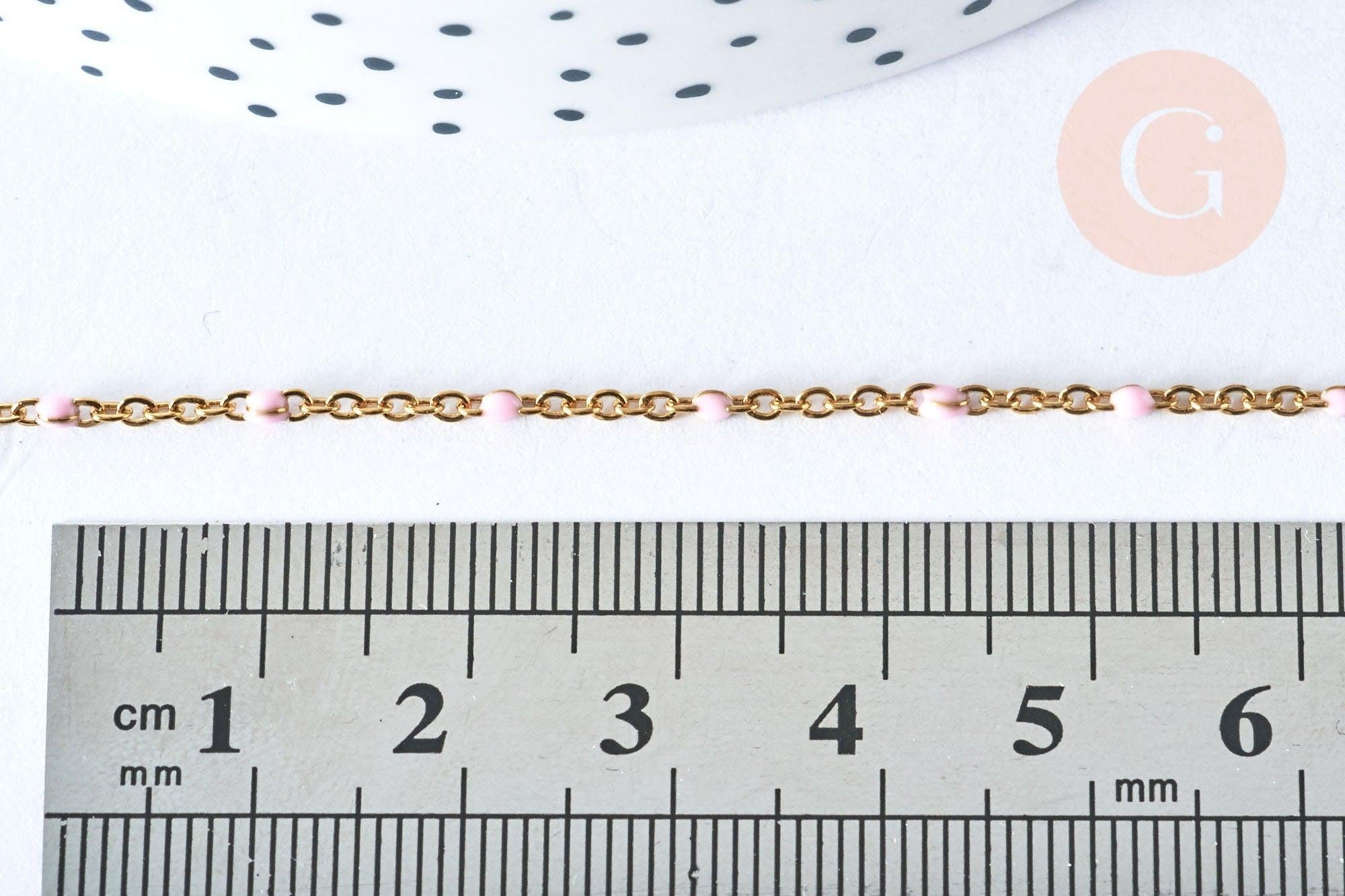 Collier Chaine laiton doré 18k fantaisie résine rose,chaine fantaisie dore,chaine complète,2mm,40cm, x1 G3488