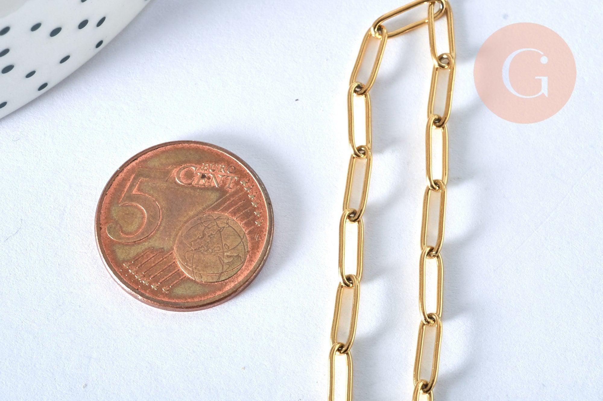 Collier Chaine maille rectangle acier inoxydable doré avec fermoir 10x3.5mm, x1 (G4819)