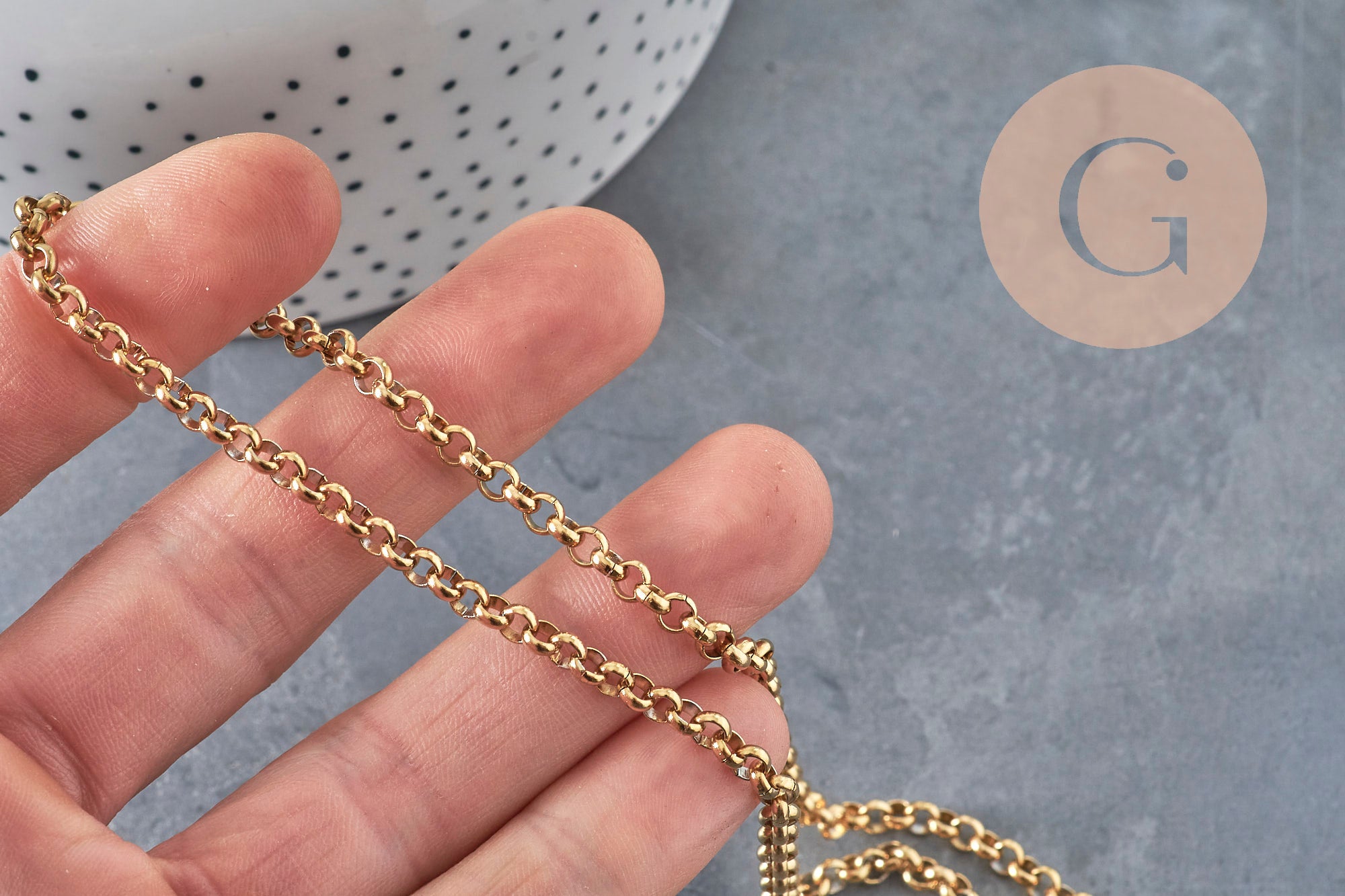 Rolo chain necklace 304 stainless steel gold PVD 4mm/45cm, x1 (G11220)