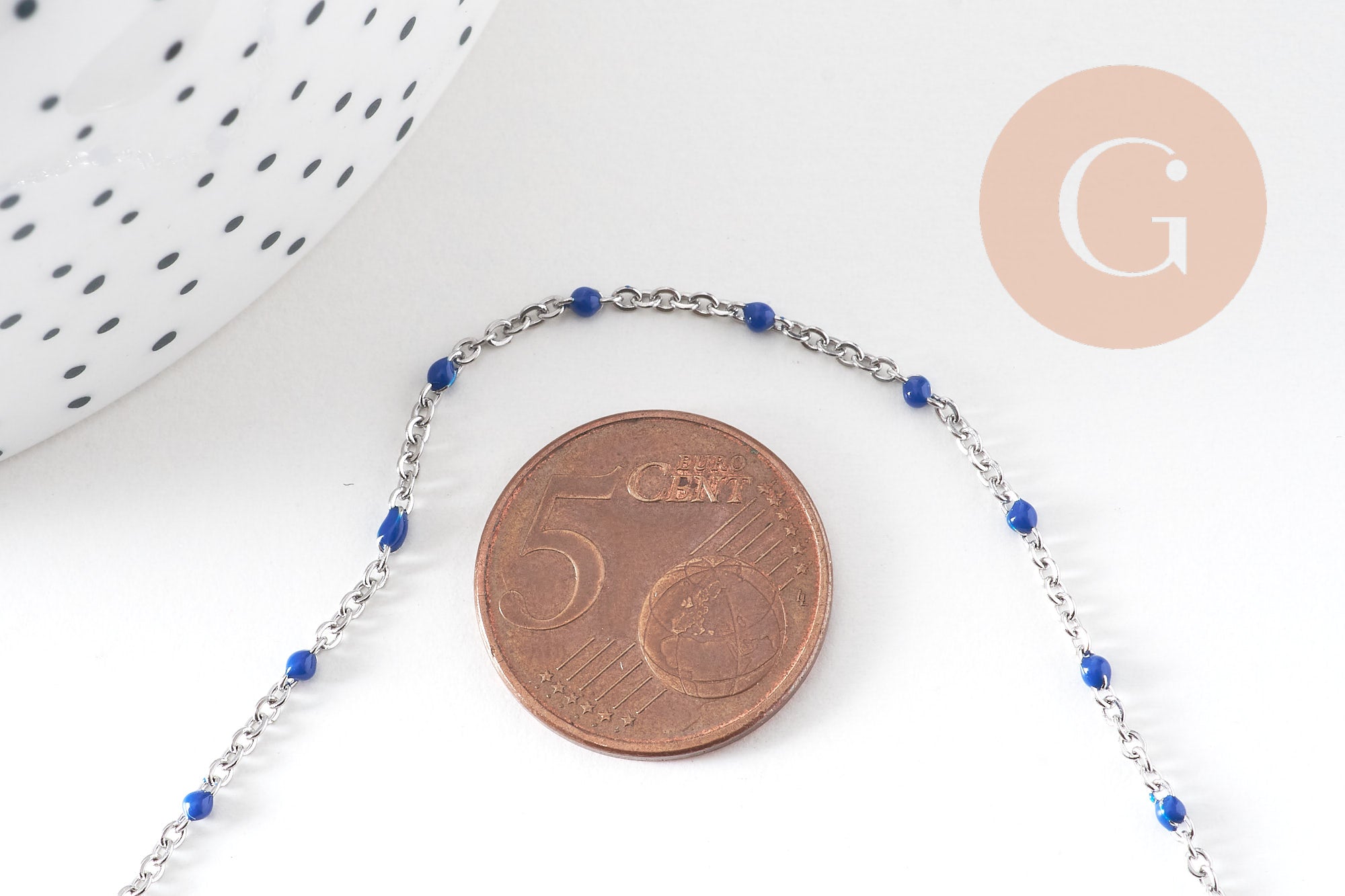 Collier Chaine satellite acier 304 inoxydable platine résine bleu complète 2mm/45cm, x1 (G1216)