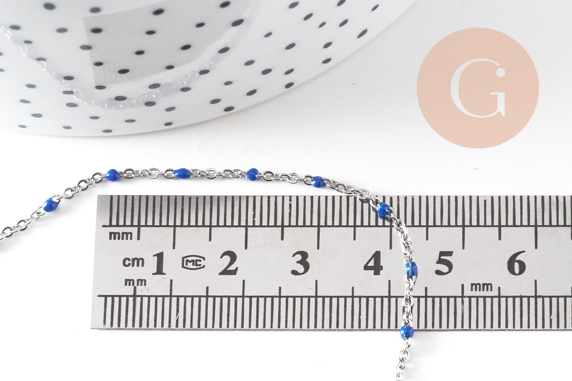 Collier Chaine satellite acier 304 inoxydable platine résine bleu complète 2mm/45cm, x1 (G1216)