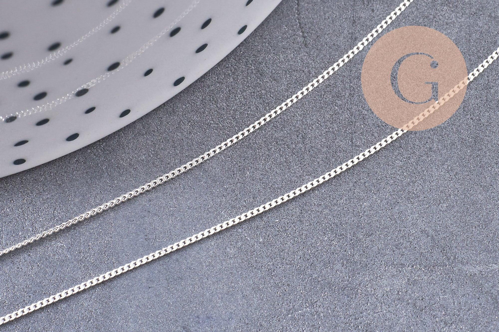 Collier Chaine très fine argent massif plate avec fermoir argent 925, 1.1mm/45cm, x1 (G0081)
