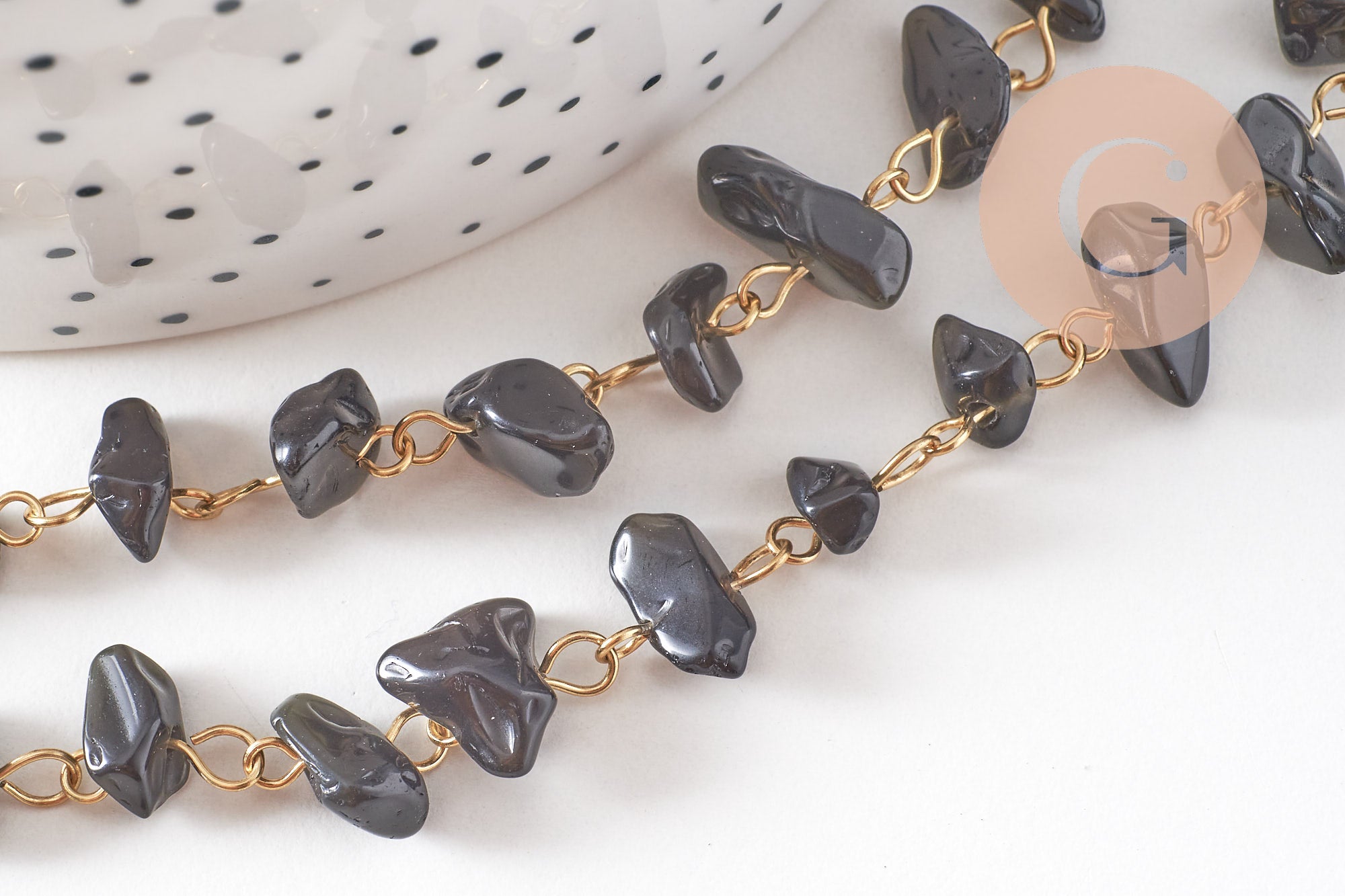 Collier Collier perle pierre naturelle acier inoxydable doré 41cm, x1 (G10560)