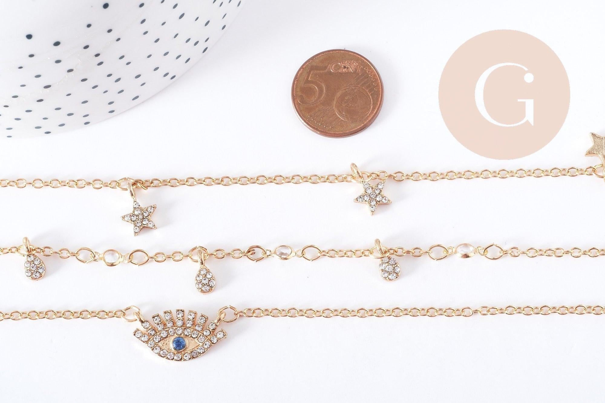 Collier Triple rangs breloques chance zamac doré, X1 (G8808)