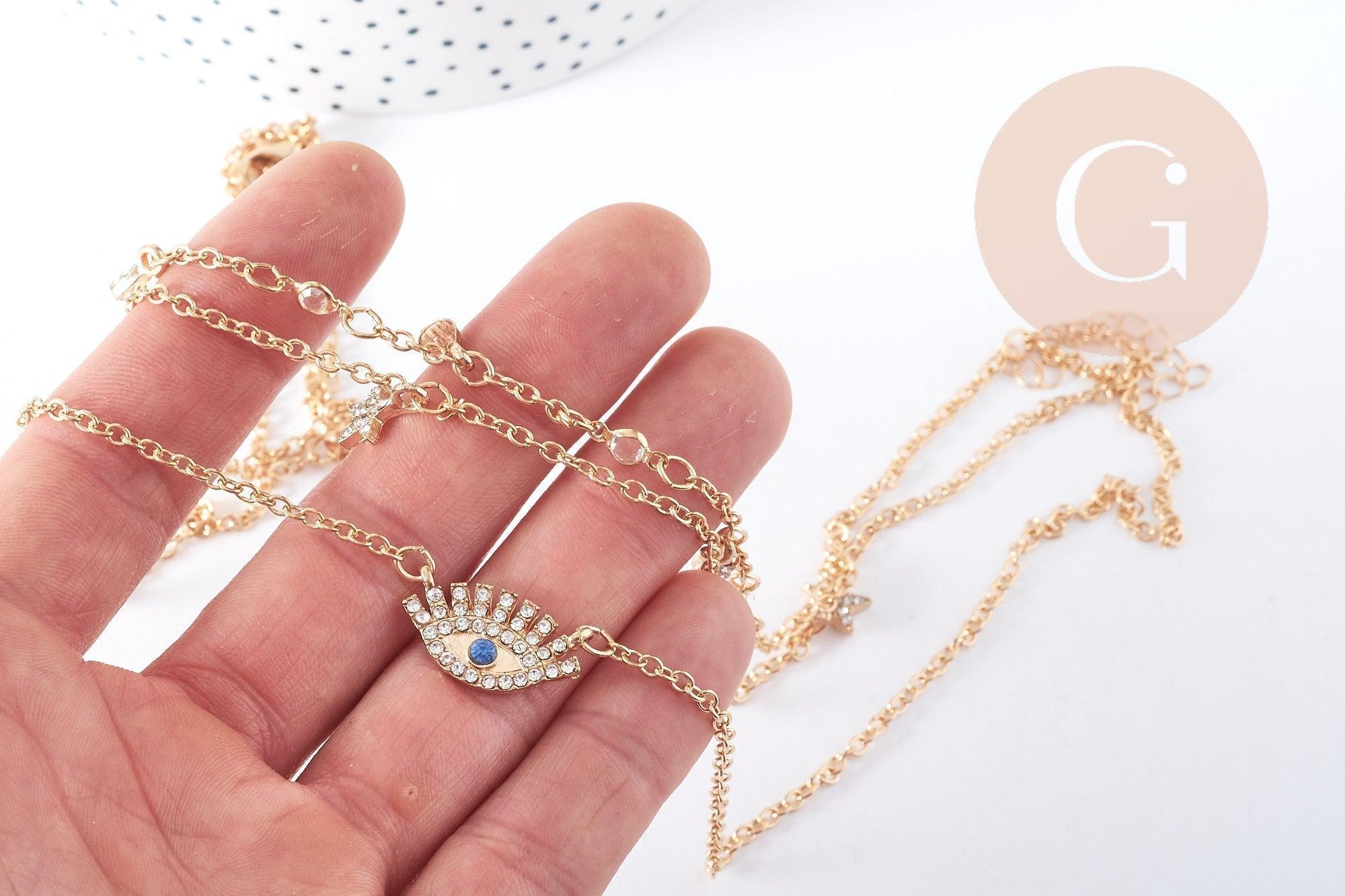 Collier Triple rangs breloques chance zamac doré, X1 (G8808)
