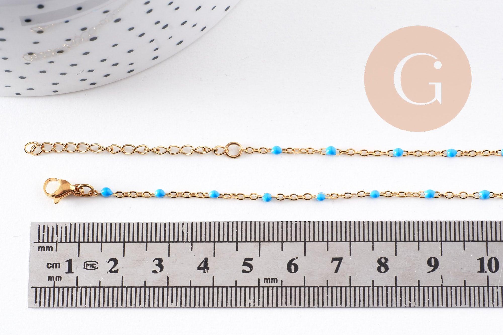 Collier Collier acier 304 inoxydable doré 14k résine turquoise 50cm, x1 (G10197)