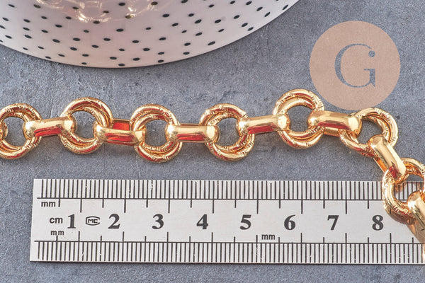 Collier chaine XXL acier 304 inoxydable doré IP texturé 45cm, x1 (G10939)