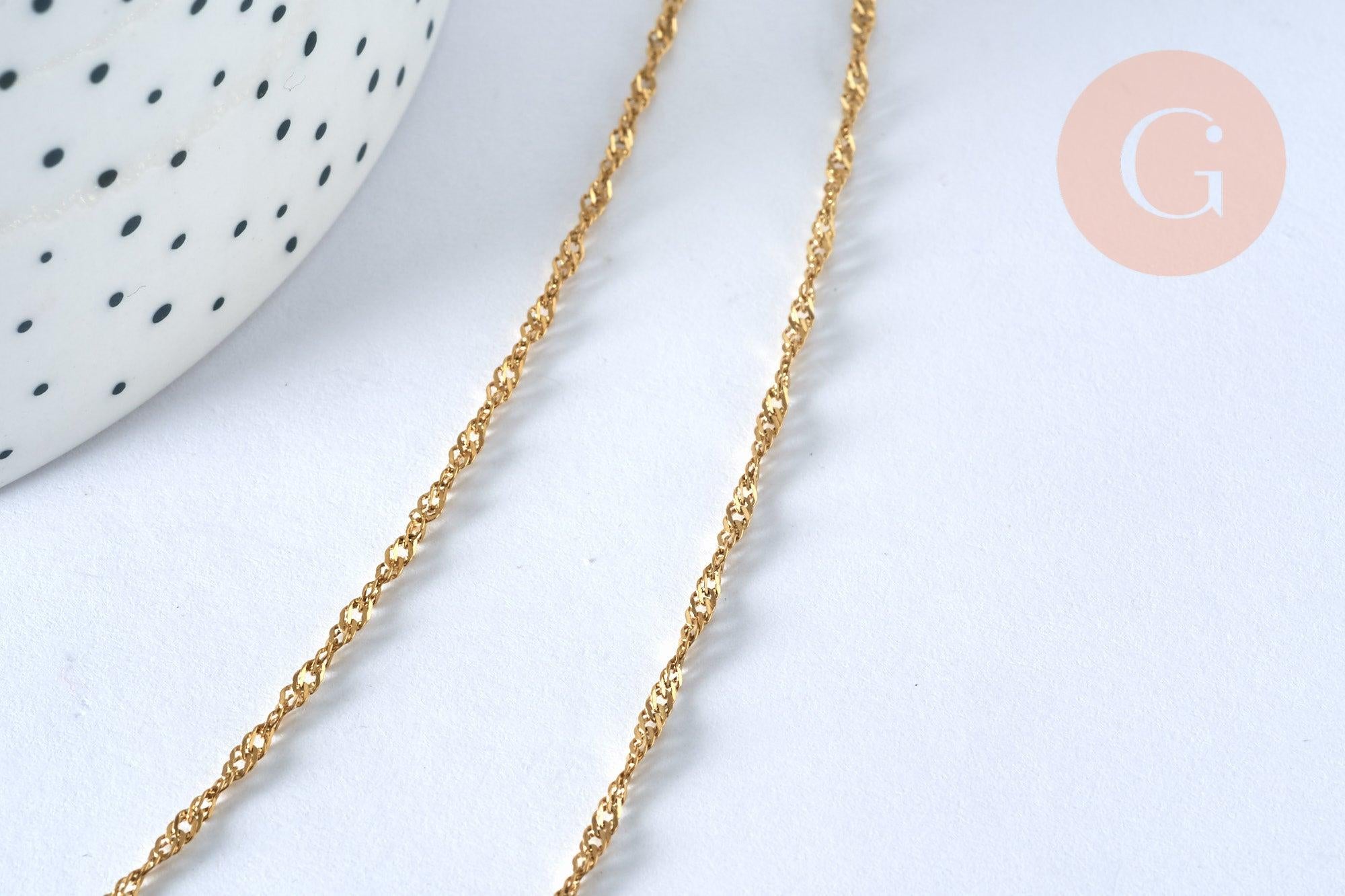 Collier chaine acier inoxydable doré 304 14k singapour 1.8mm/45cm, x1 (G1088)
