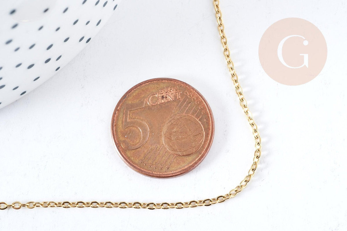 Collier chaine avec fermoir maille forçat acier inoxydable 304 doré PVD 1.5mm/45cm, x1 (G8778)