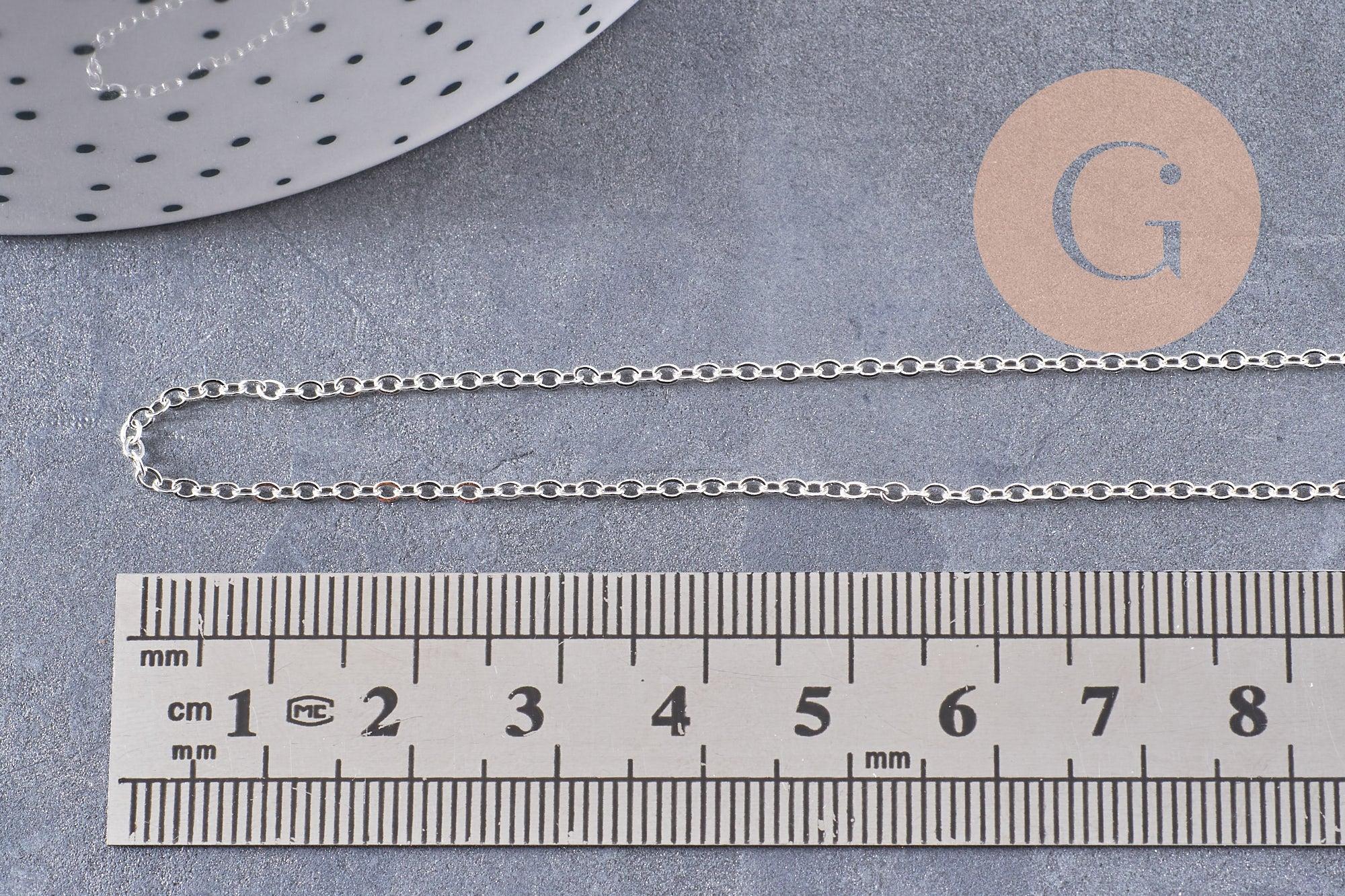 Collier Chaine complète avec fermoir laiton argenté forçat 2mm-40cm, x1 (G0574)