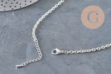 Collier chaine forçat acier inoxydable argenté 4mm/45.5cm + extension, x1 (G11202)