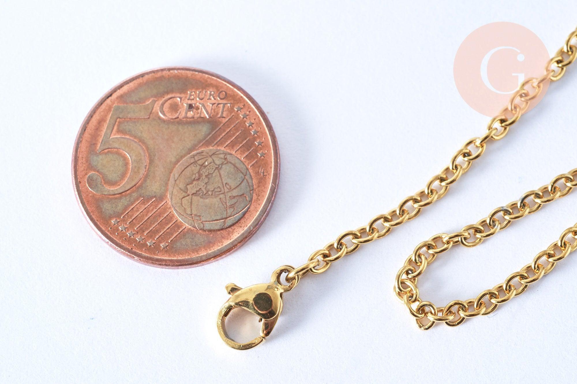 Collier chaine forçat acier inoxydable doré 59cm, x1 (G7245)