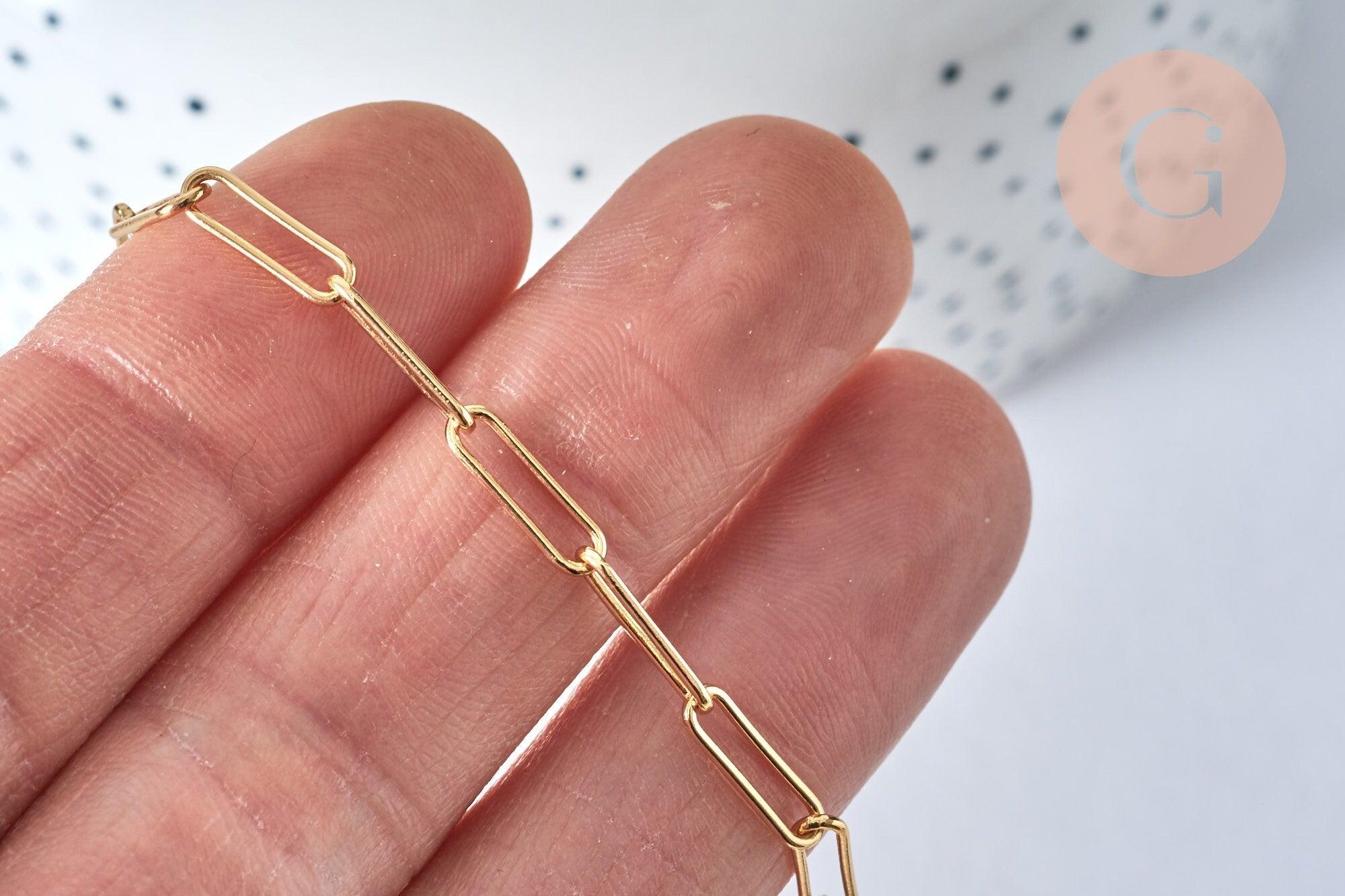 Collier chaine laiton doré maille rectangle avec fermoir 12x3.5mm,x1 (G2424)
