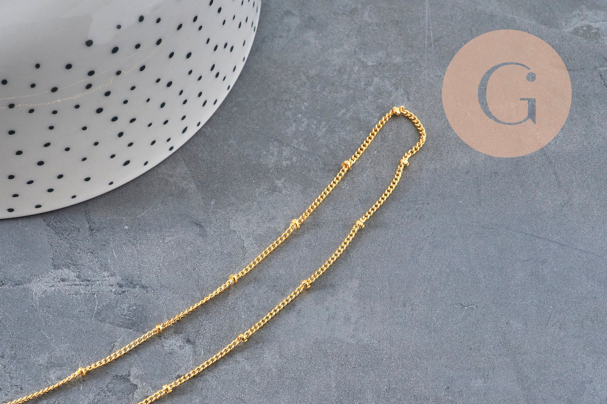 Collar cadena satélite hierro y latón dorado 81.5cm, x1 (G11228)