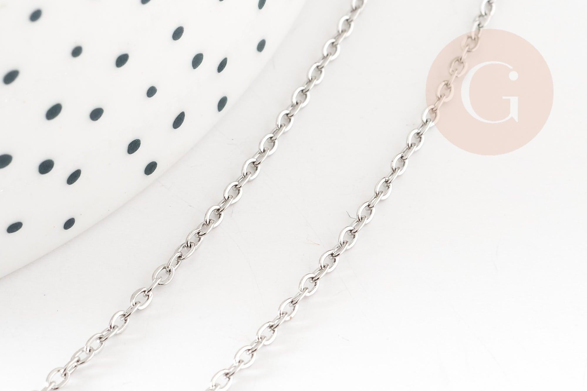 Collier collier chaine forçat acier inoxydable platine 1.5mm/45cm, x1 (G9302)
