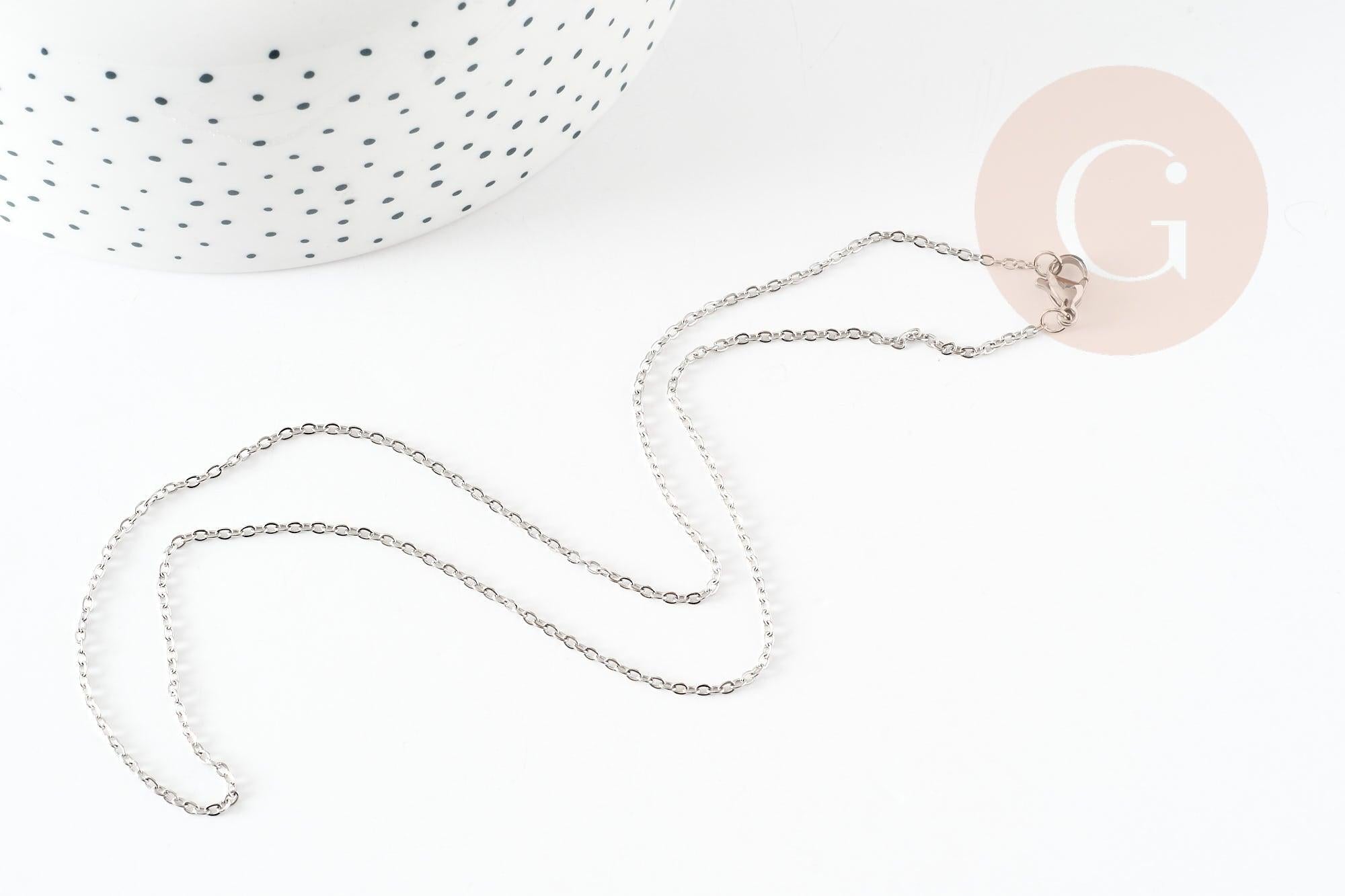 Collier collier chaine forçat acier inoxydable platine 1.5mm/45cm, x1 (G9302)