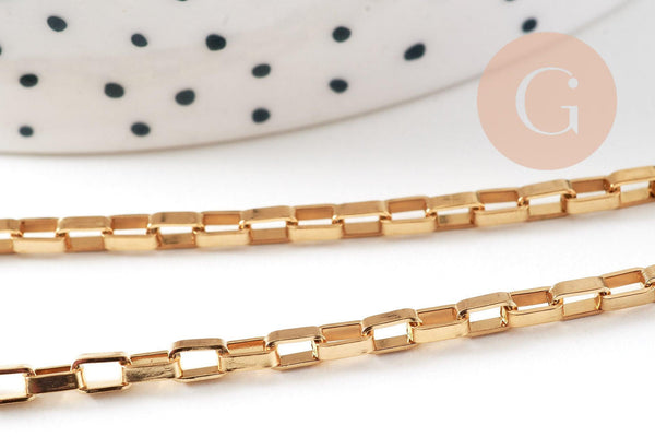 Collier complète avec fermoir acier 304 inoxydable doré 18k maille rectangle 5x2.5mm/45cm, x1 (G2994)