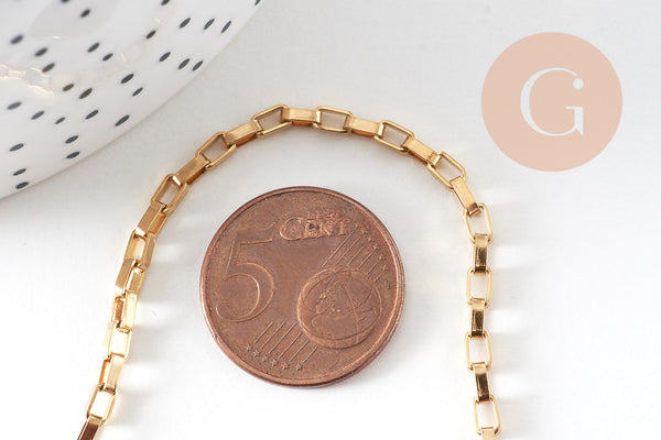 Collier complète avec fermoir acier 304 inoxydable doré 18k maille rectangle 5x2.5mm/45cm, x1 (G2994)