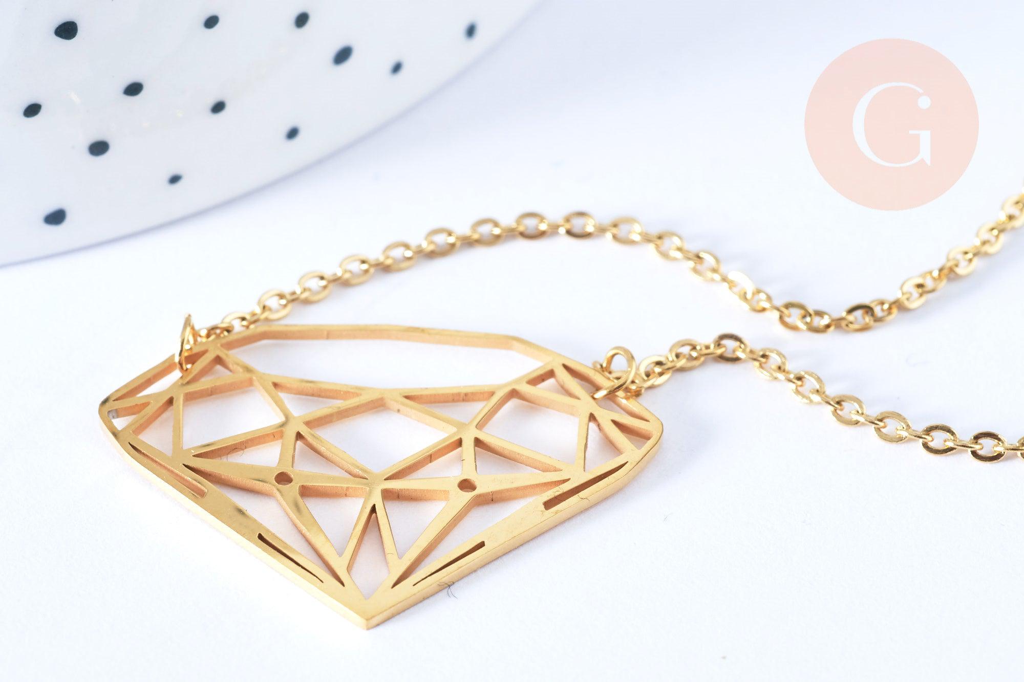 Collier diamant acier inoxydable doré 14k 45cm,idée cadeau anniversaire, x1 (G7142)