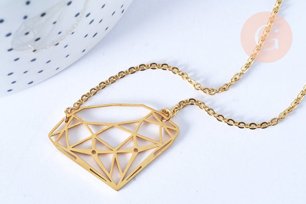 Collier diamant acier inoxydable doré 14k 45cm,idée cadeau anniversaire, x1 (G7142)