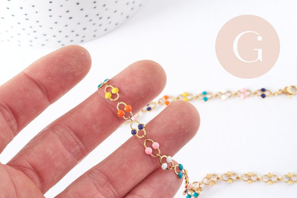 Collier fantaisie émail multicolore acier 304 inoxydable doré 45cm, idée cadeau femme x1 G8807
