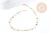Collier fantaisie émail multicolore acier 304 inoxydable doré 45cm, idée cadeau femme x1 G8807